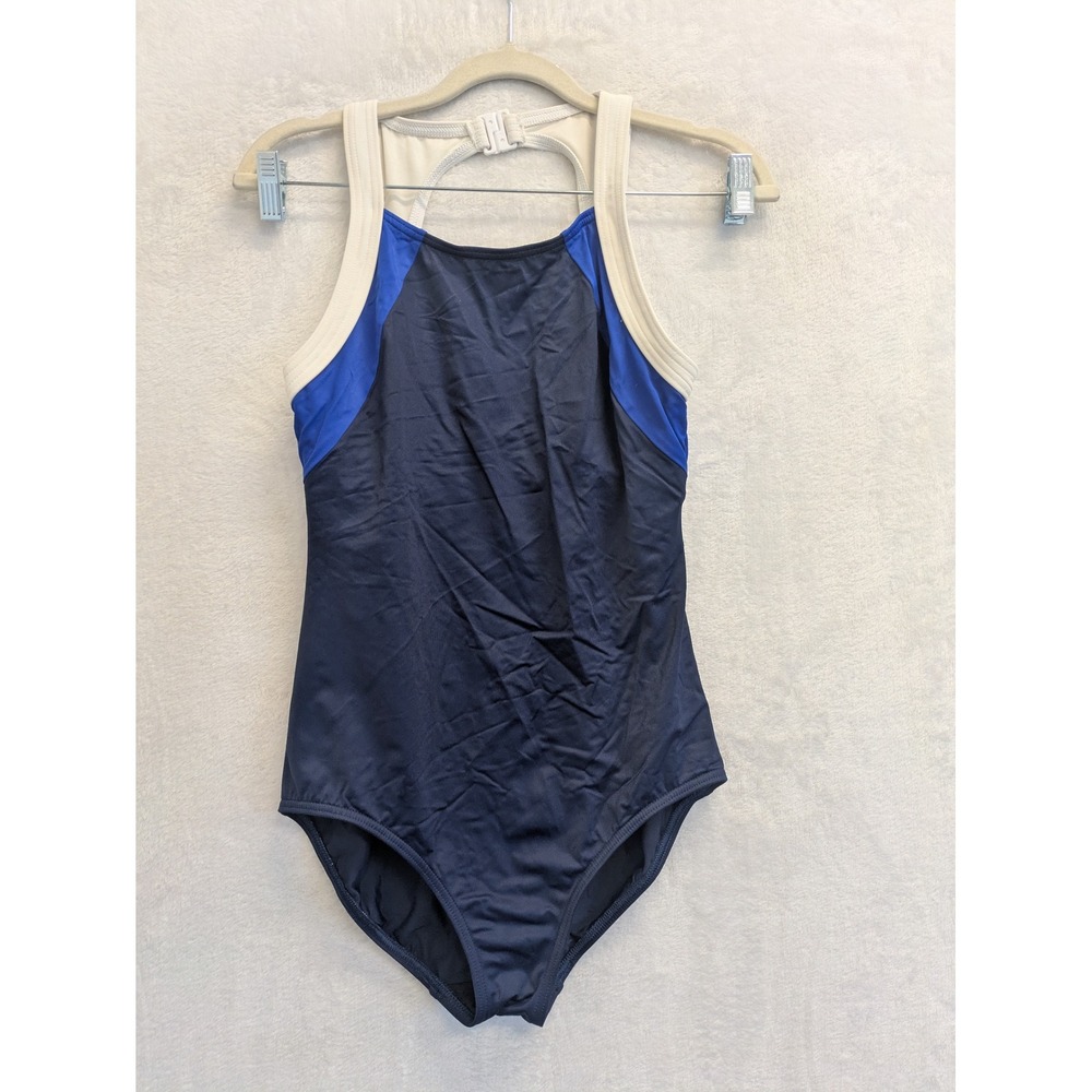 Lands End Sport Womens One Piece Swimsuit Navy Blue White Royal Blue Size 6‎